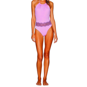 NWOT Blue Life Desert Sun Women's Sz M Lace Halter Open Back Pink Swimsuit